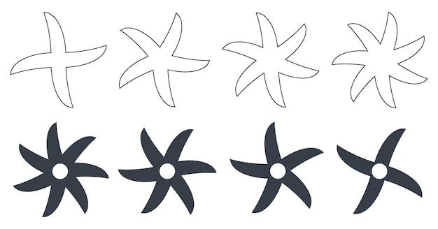 Estrellas ninja simples o cuchillas giratorias de mezcla afiladas, versión rellena y de contorno con cinco a siete puntos