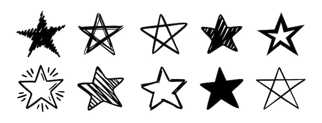 estrellas pintadas a mano dibujado a mano conjunto de íconos dibujados a mano dibujo de contornos estrellas pintados a mano línea colección de símbolos clipart