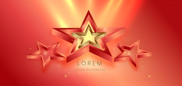 Estrellas rojas y doradas en 3D