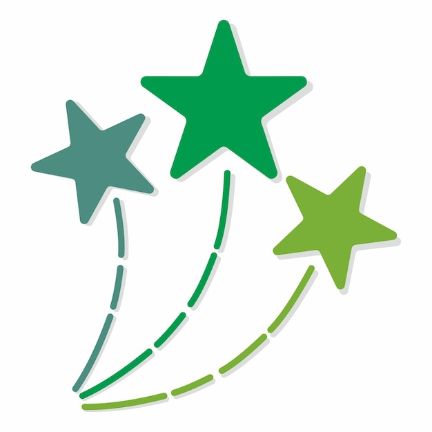 Estrellas verdes en ascenso con efecto de cola aisladas sobre fondo blanco