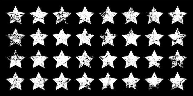 Estrellas vintage con grietas y manchas viejo letrero dibujado a mano blanco de forma simple elemento de diseño retro con