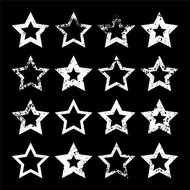 Estrellas vintage con grietas y manchas viejo letrero dibujado a mano blanco de forma simple elemento de diseño retro con