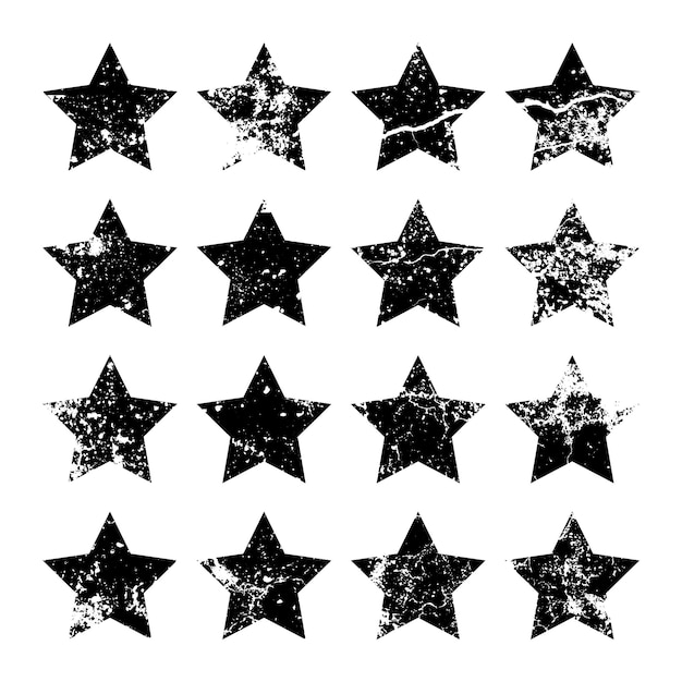 Estrellas vintage con grietas y manchas viejo letrero dibujado a mano negro de forma simple elemento de diseño retro con