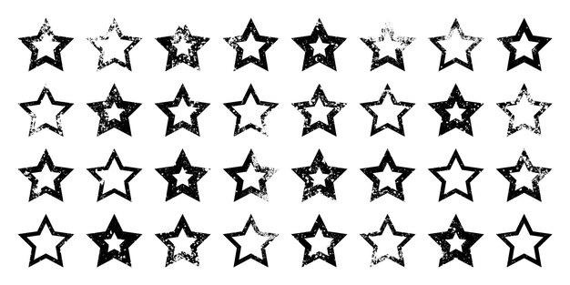 Estrellas vintage con grietas y manchas viejo letrero dibujado a mano negro de forma simple elemento de diseño retro con