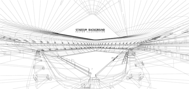 Estructura alámbrica 3D de estadio o arena deportiva. Antecedentes deportivos - Ilustración