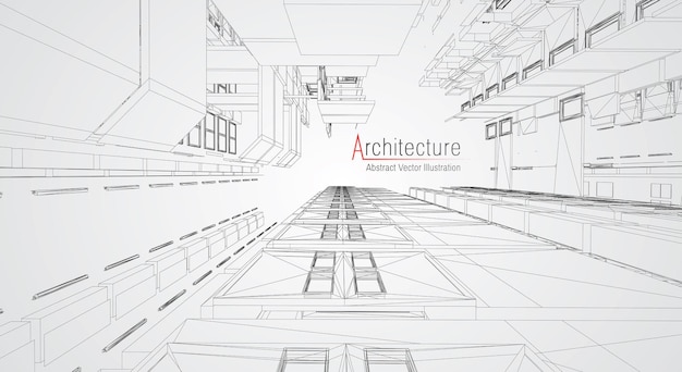 Estructura alámbrica de la arquitectura moderna. Concepto de estructura metálica urbana. Ilustración de construcción de estructura metálica de dibujo CAD de arquitectura.