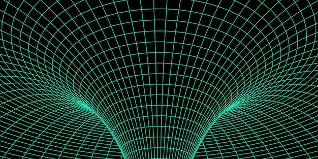 Estructura alámbrica túnel verde abstracto rejilla de túnel 3D Portal 3d futurista Tecnología cibernética de red Ilustración vectorial