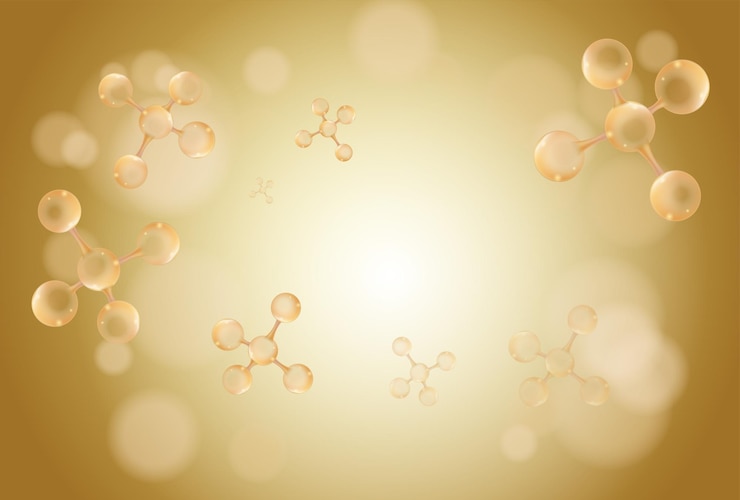 Vector estructura de la célula con fondo dorado representación 3d dibujo digital por computadora