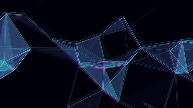 Estructura de conexión de red con efecto glitch Fondo azul abstracto con puntos y líneas móviles Ilustración futurista Diseño de tecnología digital Ilustración vectorial