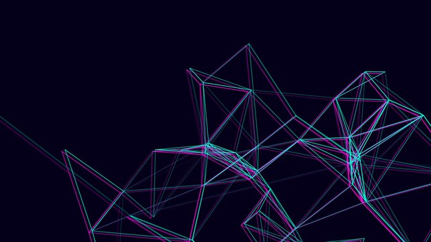 Estructura de conexión de red con efecto glitch Fondo azul abstracto con puntos y líneas móviles Ilustración futurista Diseño de tecnología digital Ilustración vectorial