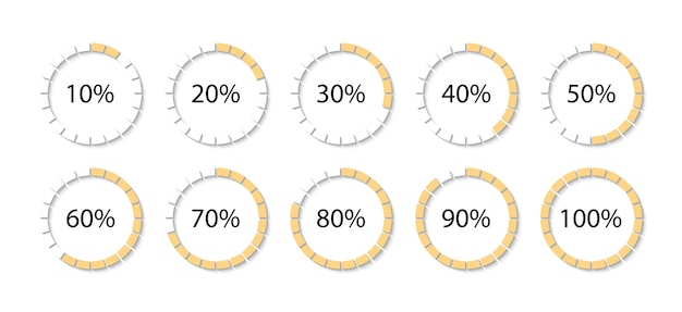 Vector estructura del diagrama de progreso plantilla de carga de círculo amarillo gráfico de pastel redondo del 100 por ciento barra circular