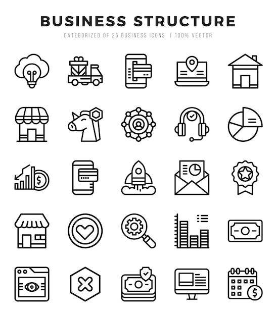 Estructura empresarial Iconos lineales Ilustración vectorial del paquete