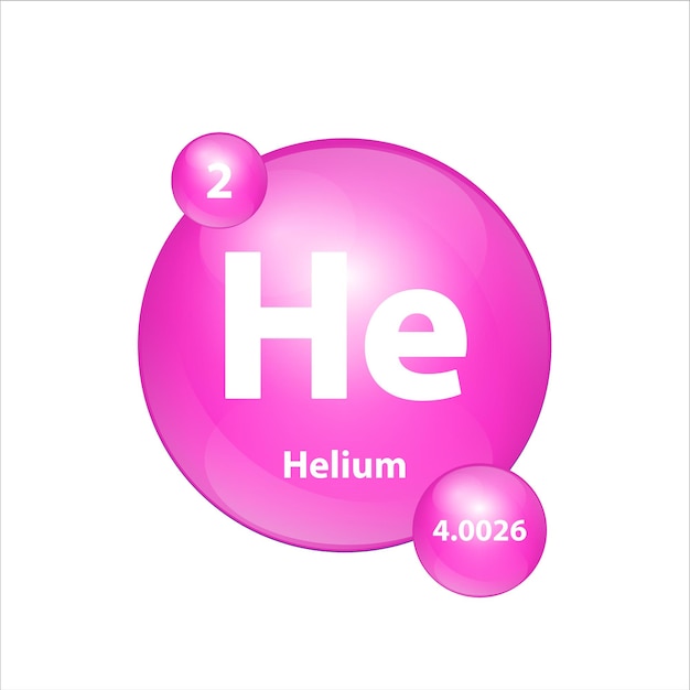 Estructura de icono de helio (He) elemento químico círculo de forma redonda Signo rosa con número atómico Dos.