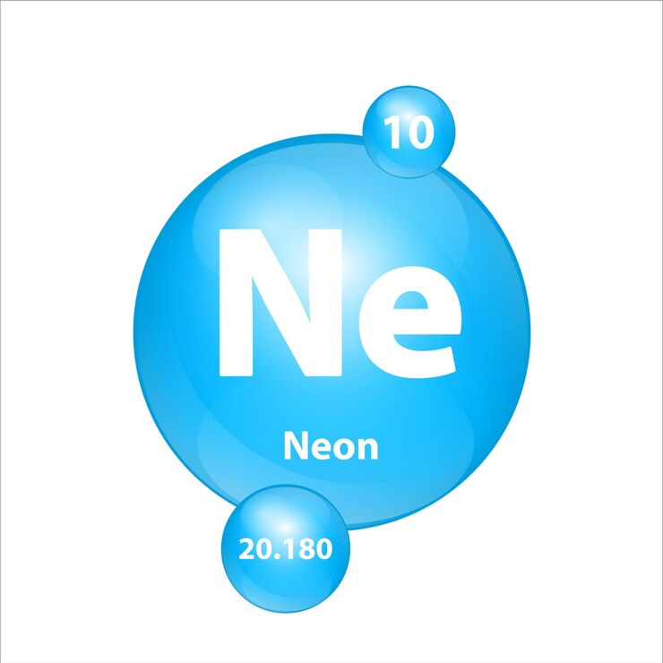 Vector estructura del icono de neón elemento químico forma redonda círculo azul claro con número atómico