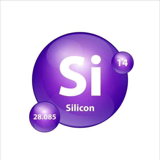 Vector estructura del icono de silicio elemento químico de forma redonda círculo púrpura con número atómico