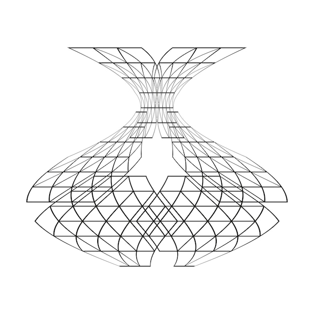Estructura de jarrón de marco de alambre Forma de línea geométrica Forma de vector hueco Diseño de cuadrícula simétrica