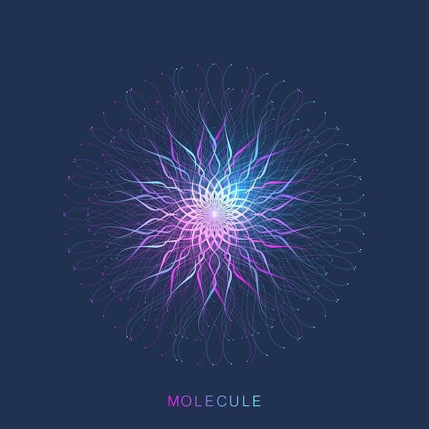 Estructura de la molécula abstracta. hélice de adn, cadena de adn, prueba de adn, molécula o átomo, neuronas. estructura molecular para la ciencia o el diseño médico.