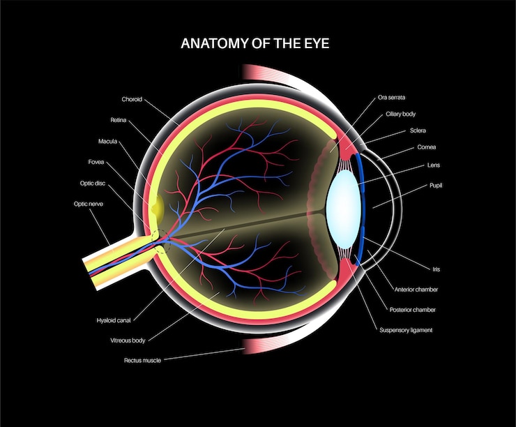 Vector estructura del ojo humano infográfico retina externa y esclera del iris vector médico