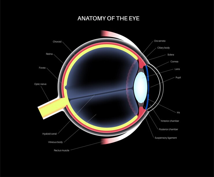 Vector estructura del ojo humano infográfico retina externa y esclera del iris vector médico