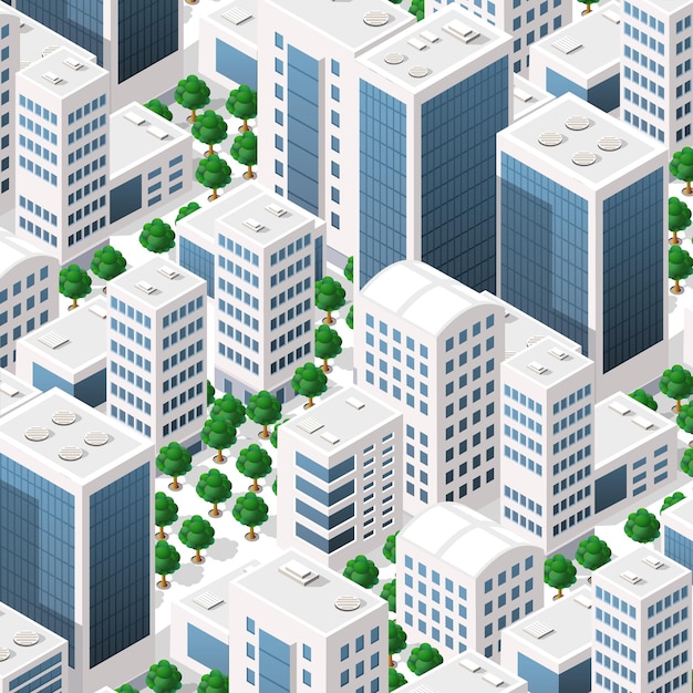Estructura paisajística isométrica de los edificios de la ciudad rascacielos calles