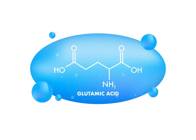 Estructura química de la fórmula del ácido glutámico icono sobre fondo negro