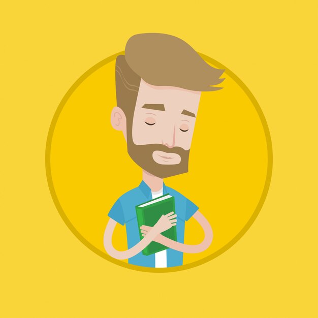 Estudiante abrazando su libro ilustración vectorial.