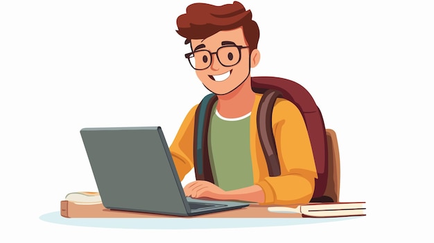 Estudiante alegre con una computadora portátil sentada