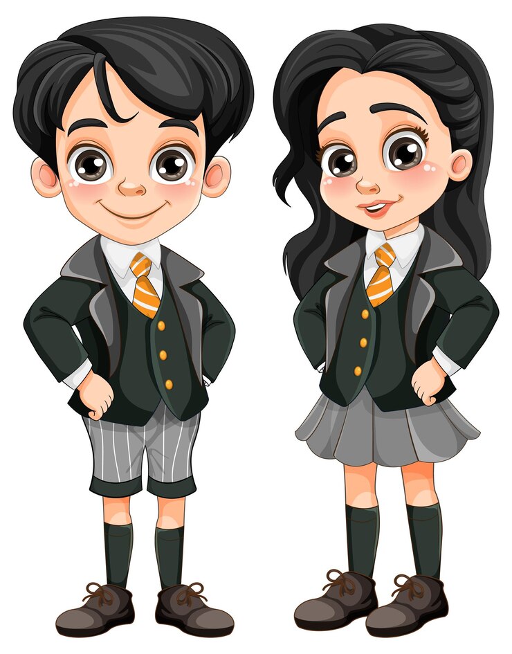 Vector estudiante asiático de niño y niña en uniforme escolar