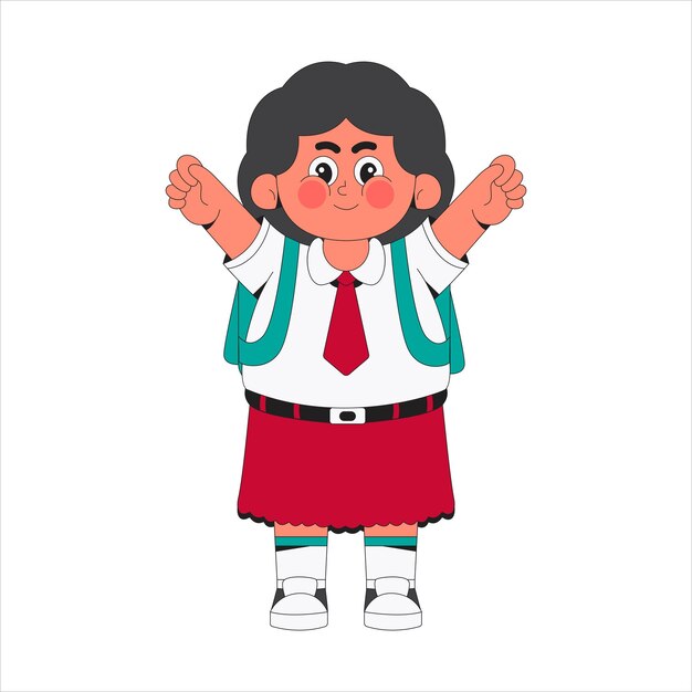 Estudiante chica linda con mochila verde ilustración de personaje de dibujos animados