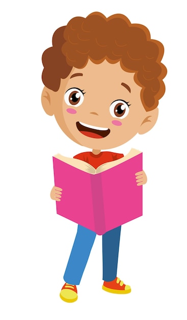 Estudiante chico feliz y lindo leyendo un libro