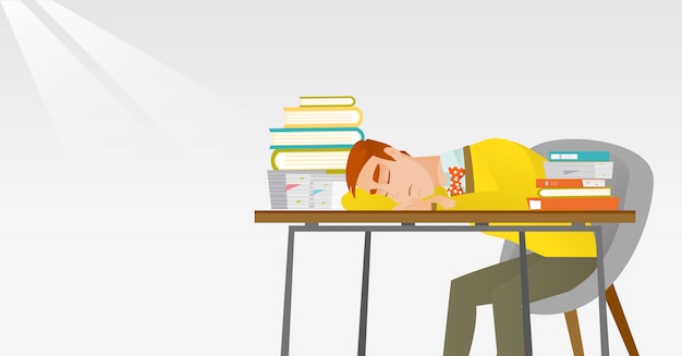 Estudiante durmiendo en el escritorio con el libro.