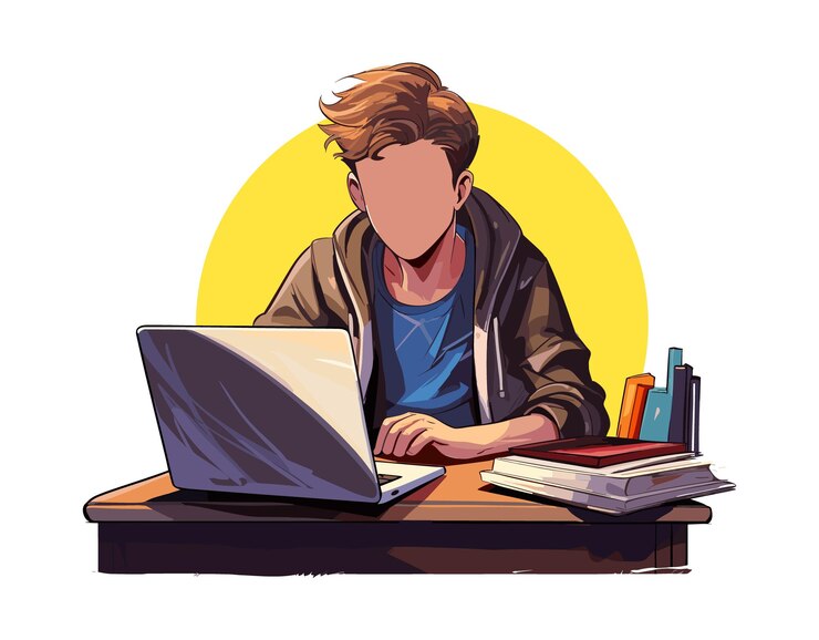 Estudiante con educación portátil o estudio de concepto de ilustración vectorial