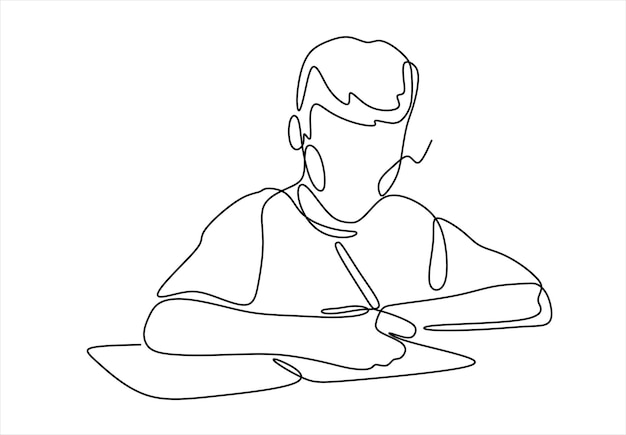 Estudiante escribiendo un dibujo de línea continua