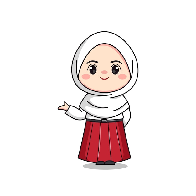 estudiante de escuela primaria indonesia personaje de chica con hijab lindo