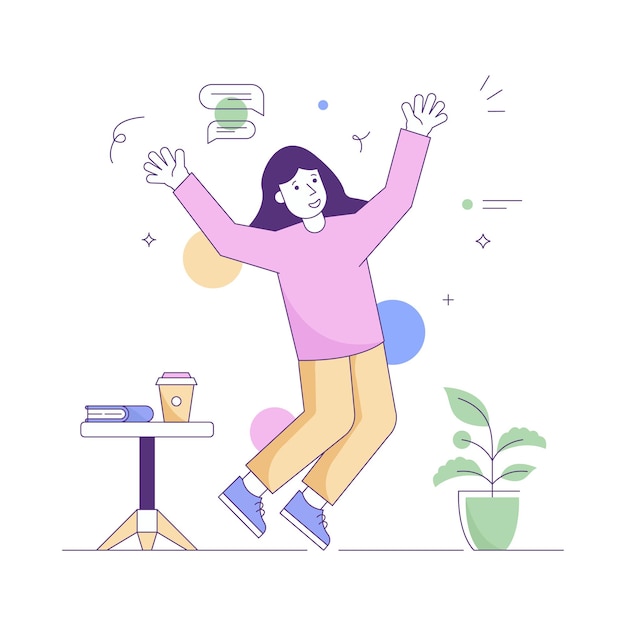 El estudiante está feliz por la ilustración plana de la pausa para el café