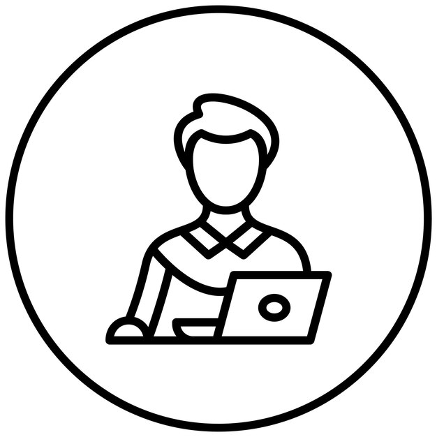 Estudiante estudiando en una computadora portátil Ilustración del icono vectorial del conjunto de iconos de aprendizaje