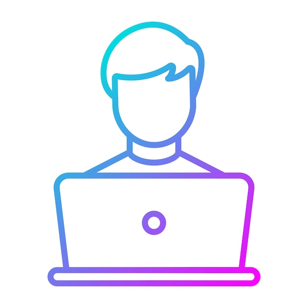 Estudiante estudiando en el icono vectorial de la computadora portátil Se puede usar para el conjunto de iconos de aprendizaje