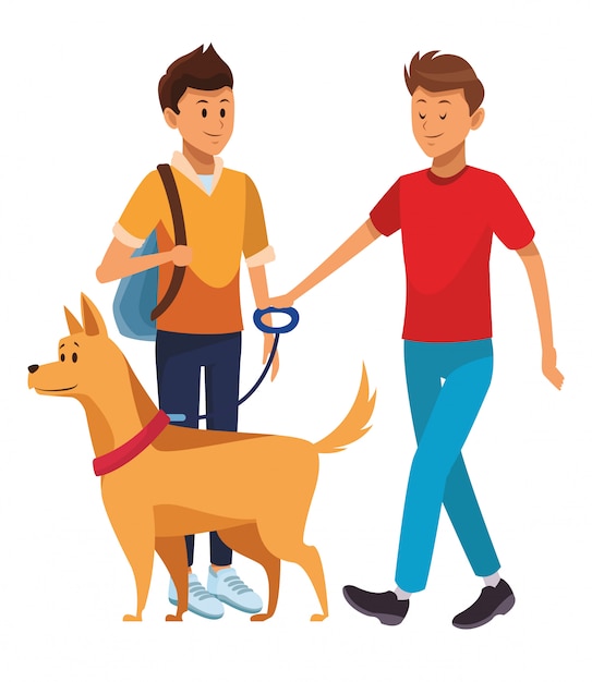 Estudiante y hombre con perro