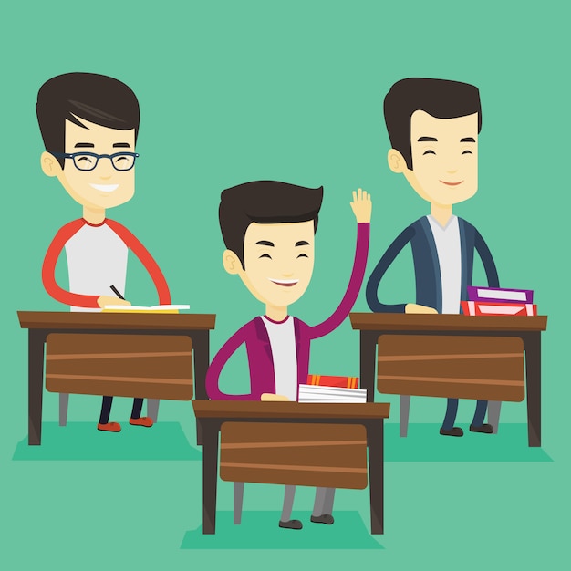 Estudiante levantando la mano en clase para obtener una respuesta.