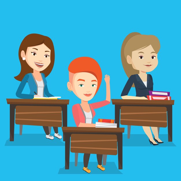 Estudiante levantando la mano en clase para obtener una respuesta.