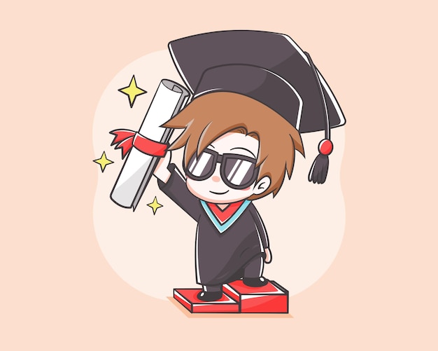 Estudiante lindo en la ilustración de dibujos animados del día de  graduación | Vector Premium