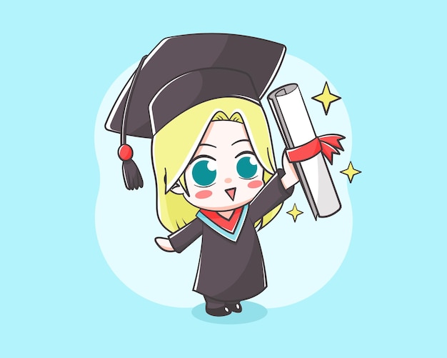 Vector estudiante lindo en la ilustración de dibujos animados del día de graduación