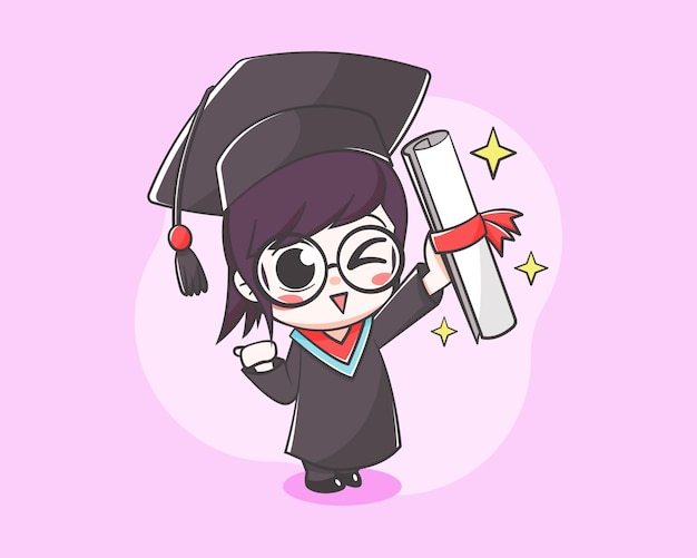 Vector estudiante lindo en la ilustración de dibujos animados del día de graduación