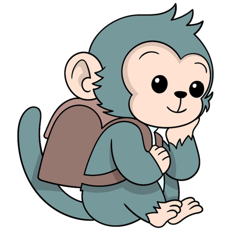Vector el estudiante mono macho que lleva una bolsa está sentado solo