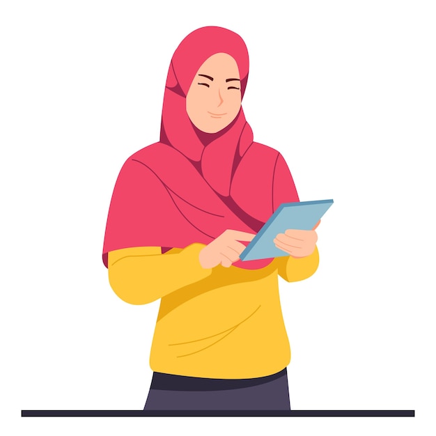 Estudiante musulmán está escribiendo ideas en tableta
