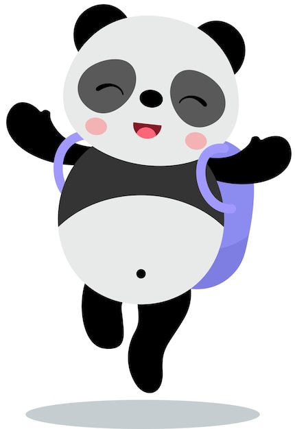 Estudiante de panda feliz con una mochila en la espalda