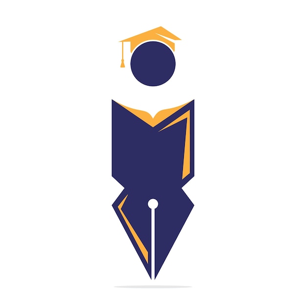 Estudiante con plantilla de diseño de logotipo de gorra de graduación Logotipo de libro educativo y pluma