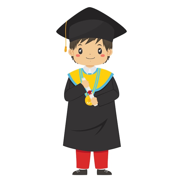 Estudiante de primaria de Indonesia que sostiene un vector de caracteres de tubo de certificado