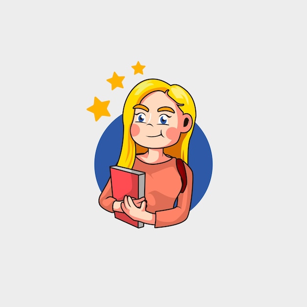 Estudiante rubia con un libro en la mano