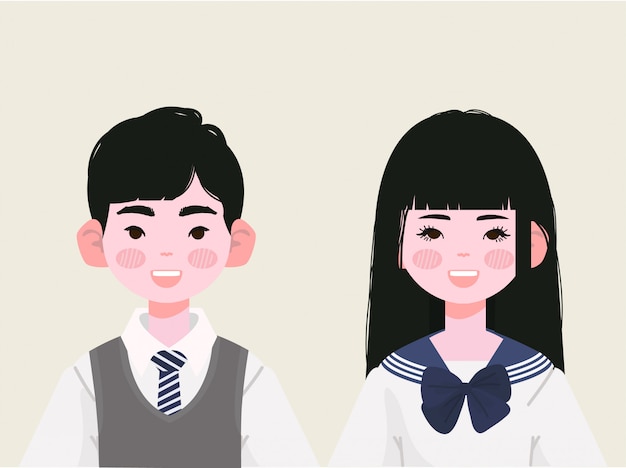 Estudiante de secundaria en uniformes japoneses.